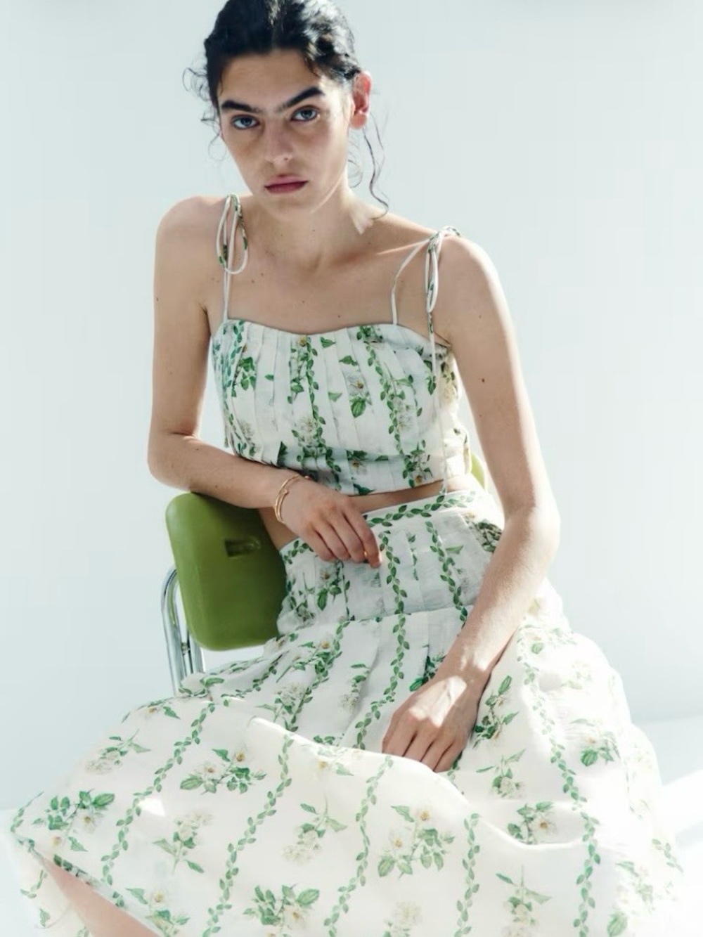H&M White Dress with Green Floral Print- SOLD OUT online